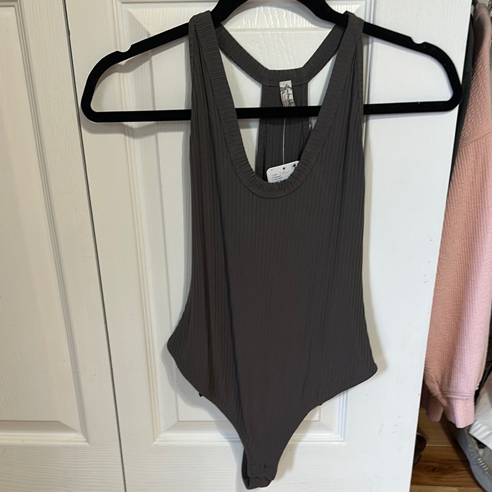 Free People Charcoal Ribbed Bodysuit